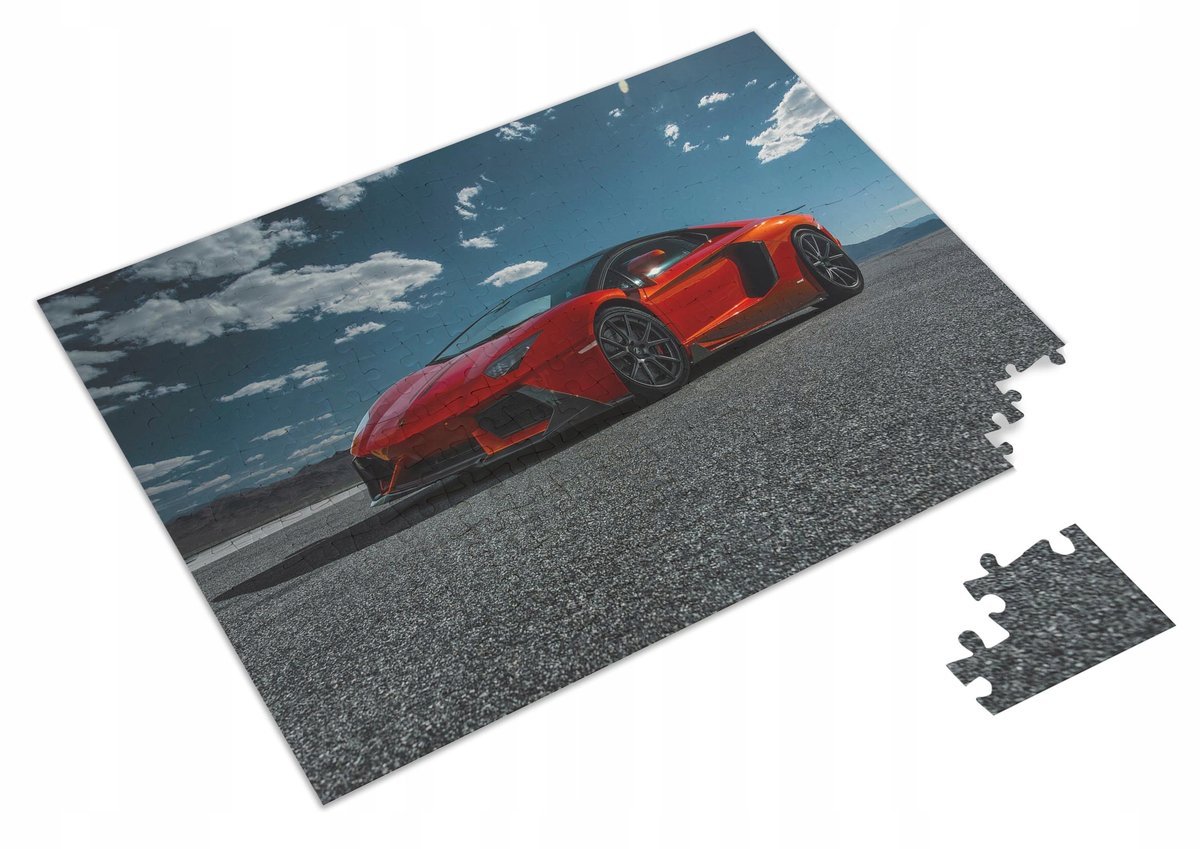 PUZZLE Czerwone Lamborghini Super Samochód + IMIĘ Pudełko 120 el.
