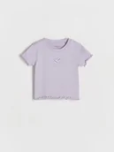 Bluzki dla niemowląt - Reserved - Bawełniany T-shirt z haftem - lawendowy - miniaturka - grafika 1