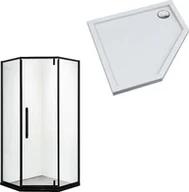 Kabiny prysznicowe - Cersanit Kabina prysznicowa pięciokątna 80 czarna LOFT z wysokim 14 cm białym brodzikiem - miniaturka - grafika 1