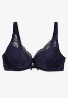 Biustonosze - Granatowy Klasyczny Biustonosz Push-Up z Koronką i Metalową Zawieszką Rarinna - miniaturka - grafika 1