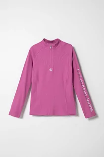 Bluzy dla dziewczynek - Calvin Klein Jeans bluza dziecięca kolor fioletowy z nadrukiem - grafika 1