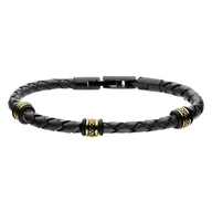 Bransoletki - Bransoletka czarny pleciony rzemień złocone charmsy. - miniaturka - grafika 1