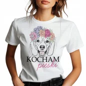 Koszulki i topy damskie - TSHIRT DAMSKI BIAŁY Na Prezent KOCHAM PIESKI JAMNIK Mix Wzorów Rozmiar XS - miniaturka - grafika 1