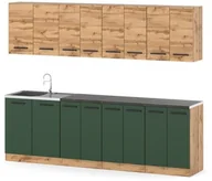 Meble kuchenne - Kuchnia Z Blatem Duża Modułowa Vero 2.6m Wotan Dąb Wotan Butelkowa Zieleń - miniaturka - grafika 1