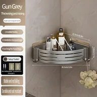 Inne - Półka narożna do łazienki z , montowana na ścianie bez wiercenia, organizer oszczędzający miejsce, trójkątny stojak na przybory toaletowe kuchni - miniaturka - grafika 1