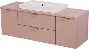 Szafka łazienkowa pudrowy róż z umywalką nablatową złoty uchwyt 120 cm Magnolia Gante - Szafki łazienkowe - miniaturka - grafika 1