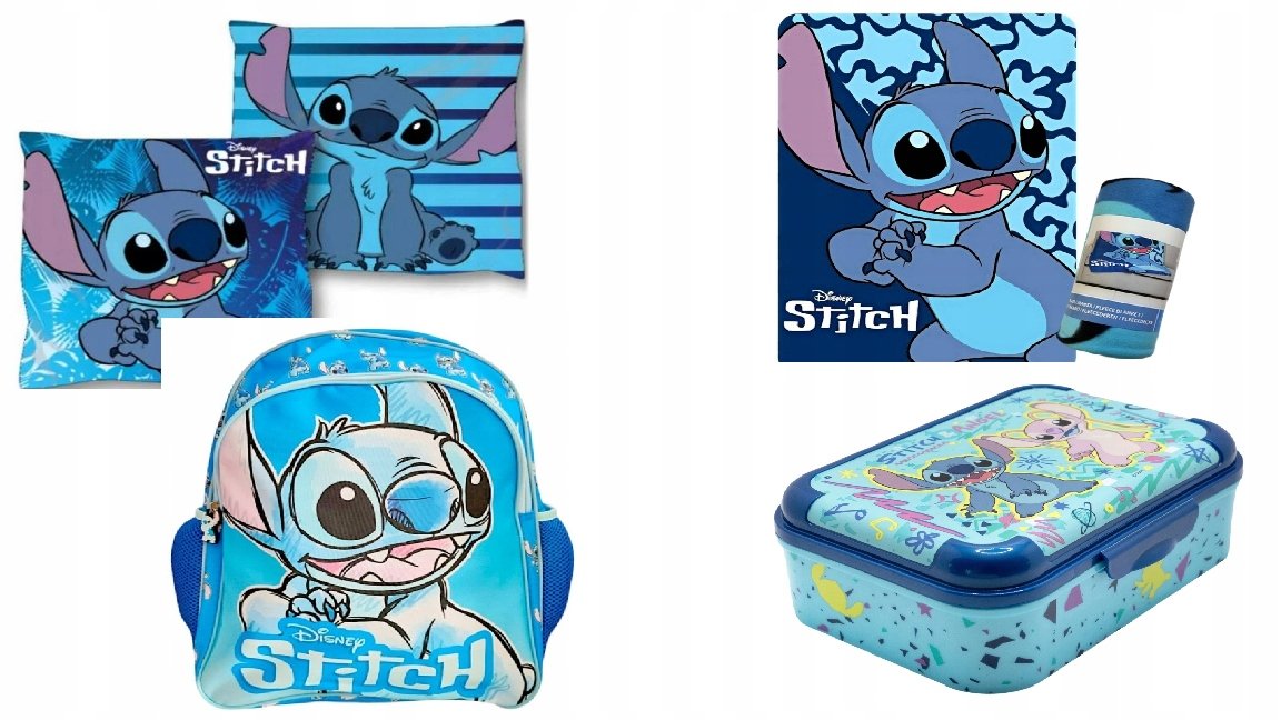Zestaw Lilo i Stitch Śniadaniówka Poduszka Plecak Koc