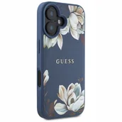 Etui i futerały do telefonów - Guess Etui Grained Flower Pattern do MagSafe do iPhone 16, niebieskie z kwiecistym wzorem - miniaturka - grafika 1
