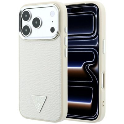 Etui GUESS Grained Triangle Logo MagSafe do Apple iPhone 17 Pro Max/18 Pro Max Beżowy