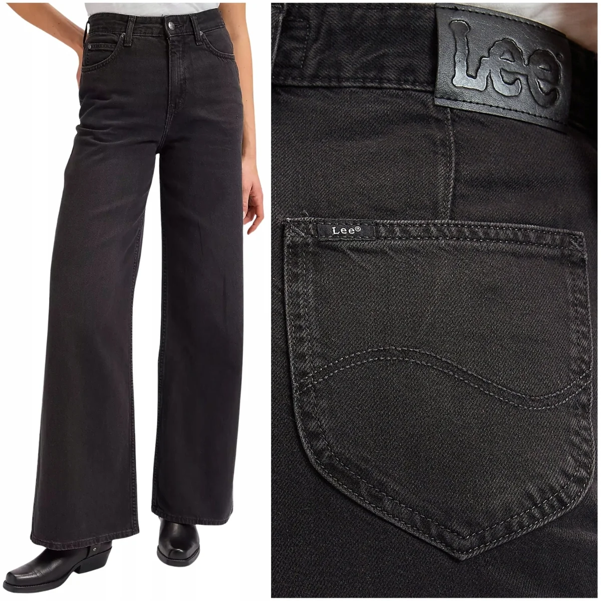 Lee Stella A Line wysokie szerokie damskie spodnie jeansowe palazzo W27 L29