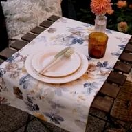 Obrusy i serwetki - Prostokątny bawełniany bieżnik plamoodporny z wzorem Kwiaty beżowe - miniaturka - grafika 1