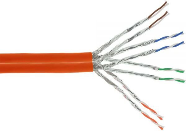 InLine Kabel instalacyjny S/FTP, PiMF, Cat.7a, AWG23, 1200MHz, halogen free, pomarańczowy, 500m 77500I