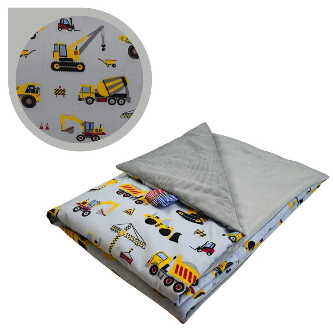 Kocyk Dziecięcy 75x100 Letni Koparki Żółte Na Szarym/Szary Bawełna/Velvet Polski Producent