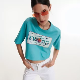 Koszulki i topy damskie - Reserved T-shirt Miami Vice - Turkusowy - grafika 1