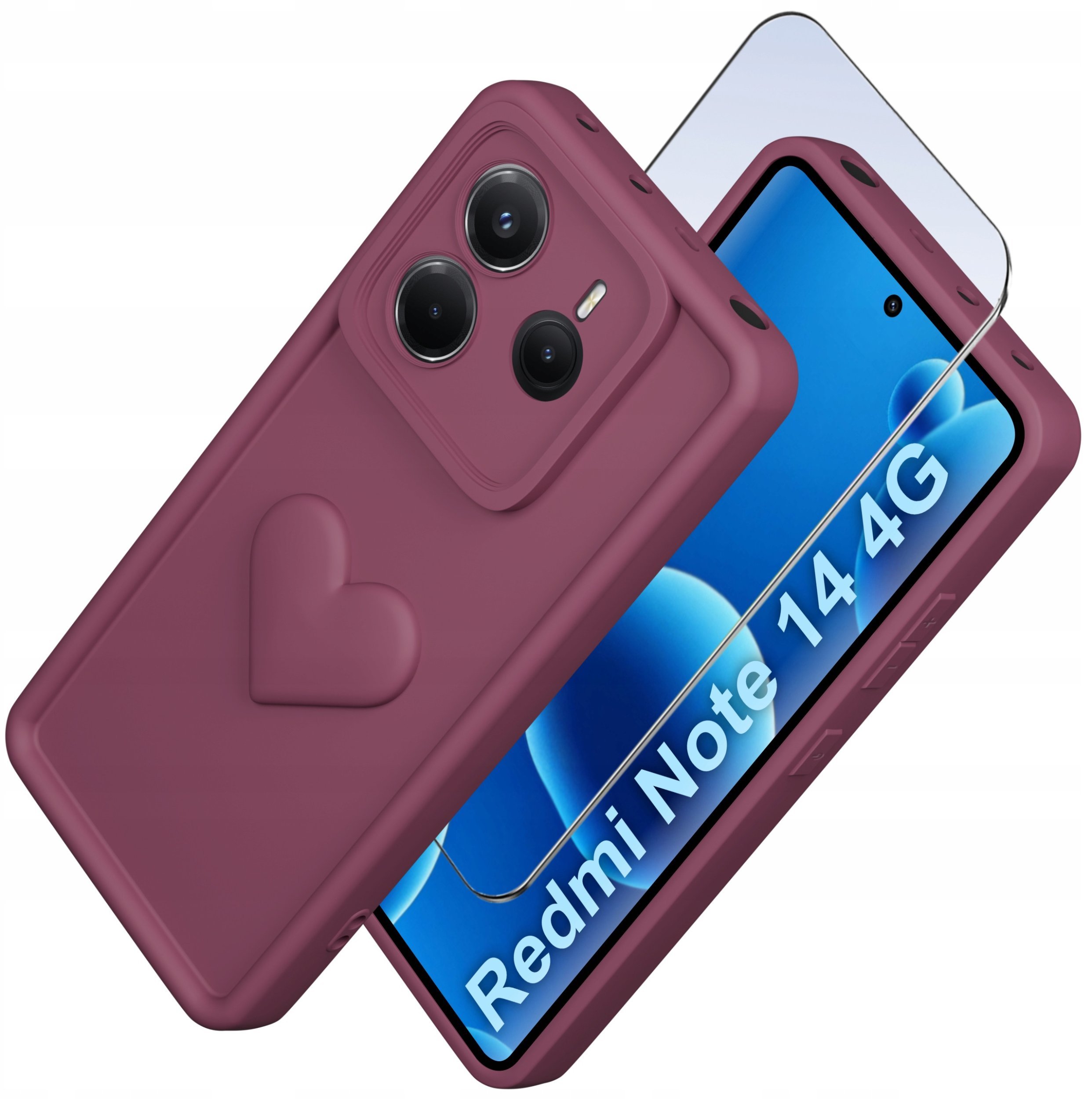 Etui do Xiaomi Redmi Note 14 4G silikonowe MATOWE serce + Szkło 9H