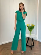 Komplety damskie - Elegancki komplet zielony bluzka z wiązaniem + spodnie dzwony polska produkcja Fresh - PERFE - miniaturka - grafika 1