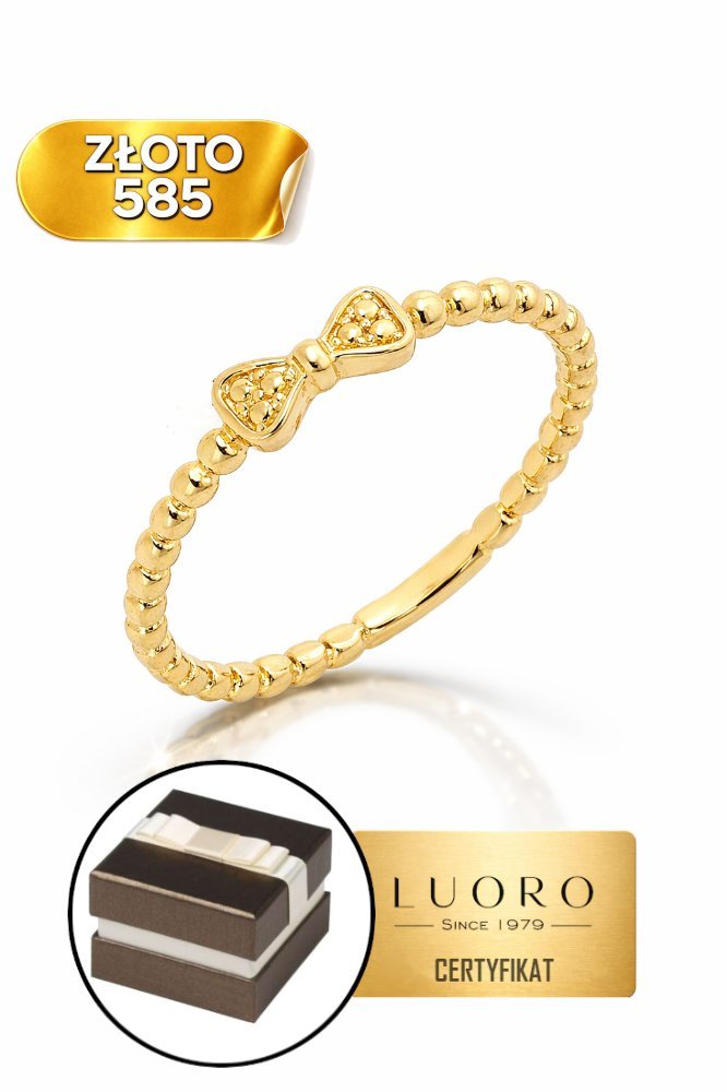 PIERŚCIONEK ZŁOTY 585 14K KULKI KOKARDA DELIKATNY ELEGANCKI R19