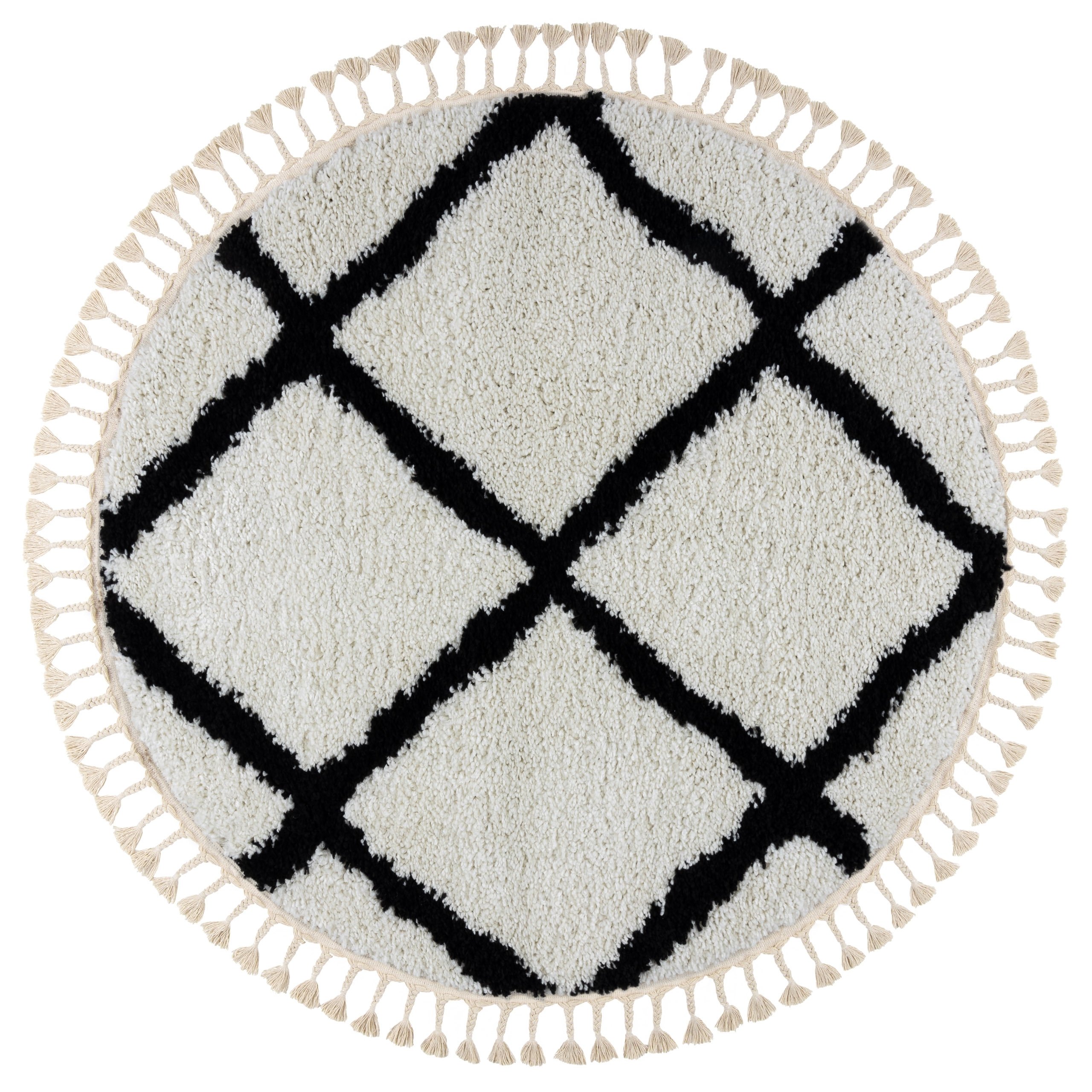 Dywan BERBER CROSS koło Frędzle berberyjski marokański shaggy biały koło 160 cm