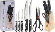 Noże kuchenne - Zestaw 5 noży kuchennych i nożyczek w drewnianym bloku - miniaturka - grafika 1
