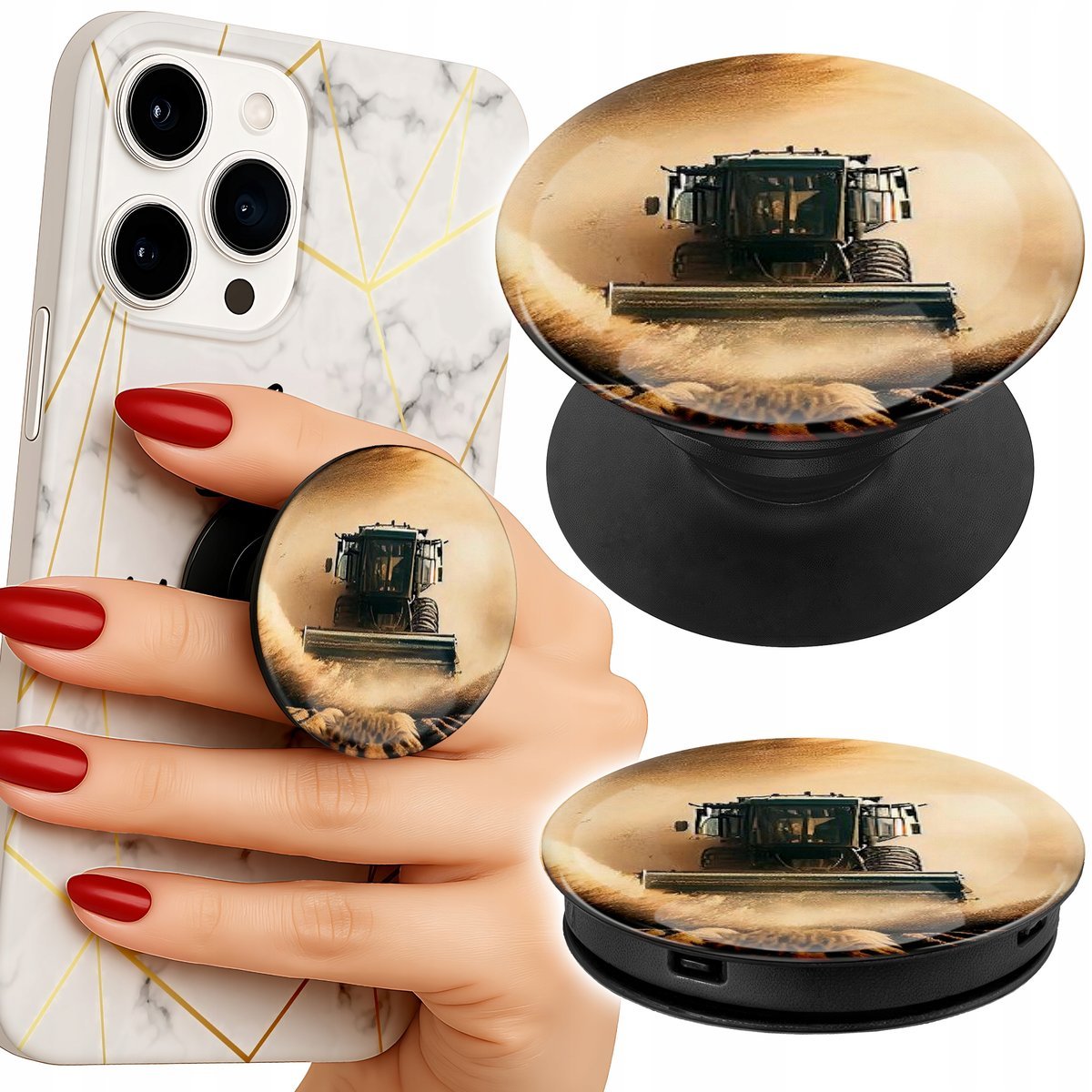 Uchwyt do telefonu Popsocket na palce/stojak KOMBAJN POLE FARMA ZBOŻE