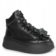 Sneakersy damskie - Czarne sneakersy wysokie damskie CARINII B9729 skóra modne platforma r.38 - miniaturka - grafika 1