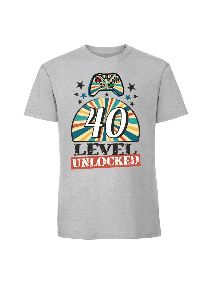 Męska koszulka z nadrukiem - 40 Level Unlocked Pastelowy szary XL