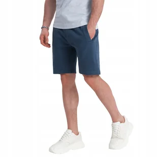 Męskie spodenki dzianinowe dresowe ciemnoniebieskie OM-SRBS-0139 V4 r. M - Spodenki męskie - miniaturka - grafika 1