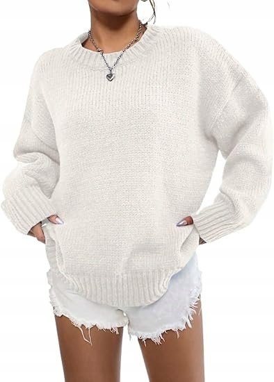 SHEIN ECRU DOPASOWANY SWETER DAMSKI Z DŁUGIM RĘKAWEM 36 1ŁYD