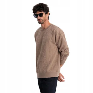 Bluza męska RELAXED FIT z tłoczonymi literami brązowa V3 OM-SSNZ-0164 S - Bluzy męskie - miniaturka - grafika 1