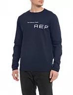 Koszulki męskie - Replay Męska koszulka z długim rękawem, krój regular slim fit, 576 Midnight Blue, L - miniaturka - grafika 1