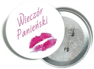 Wieczór panieński i kawalerski - Przypinka biała z różowym napisem i ustami na Wieczór Panieński - miniaturka - grafika 1