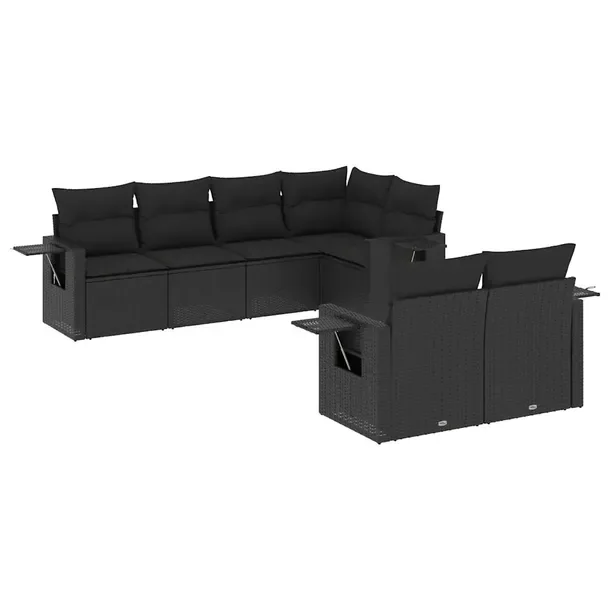 Modułowy zestaw wypoczynkowy z rattanem PE, czarny, wymiary 55-62 x 62 x 69