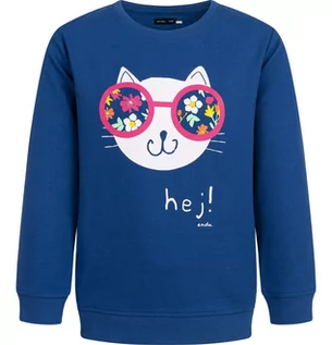 Bluzy dla dziewczynek - Bluza dla dziewczynki z kotem w okularach, niebieska 3-8 lat - grafika 1