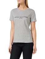 Koszulki i topy damskie - Tommy Hilfiger T-shirt damski Heritage Hilfiger C-Nk Reg Tee z okrągłym dekoltem, Light Grey Htr, L - miniaturka - grafika 1