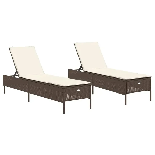 Leżak Ogrodowy Rattan PE, Brązowy, 198x55x39/50/62/75/88/97 cm