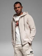 Bluzy męskie - Dresowa rozpinana bluza hoodie w stylu streetwearowym piaskowa V6 OM-SSZP-0213 S - miniaturka - grafika 1