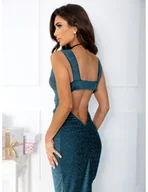 Sukienki - Brokatowa sukienka maxi z odsłoniętymi plecami ELLI - turkusowa - miniaturka - grafika 1