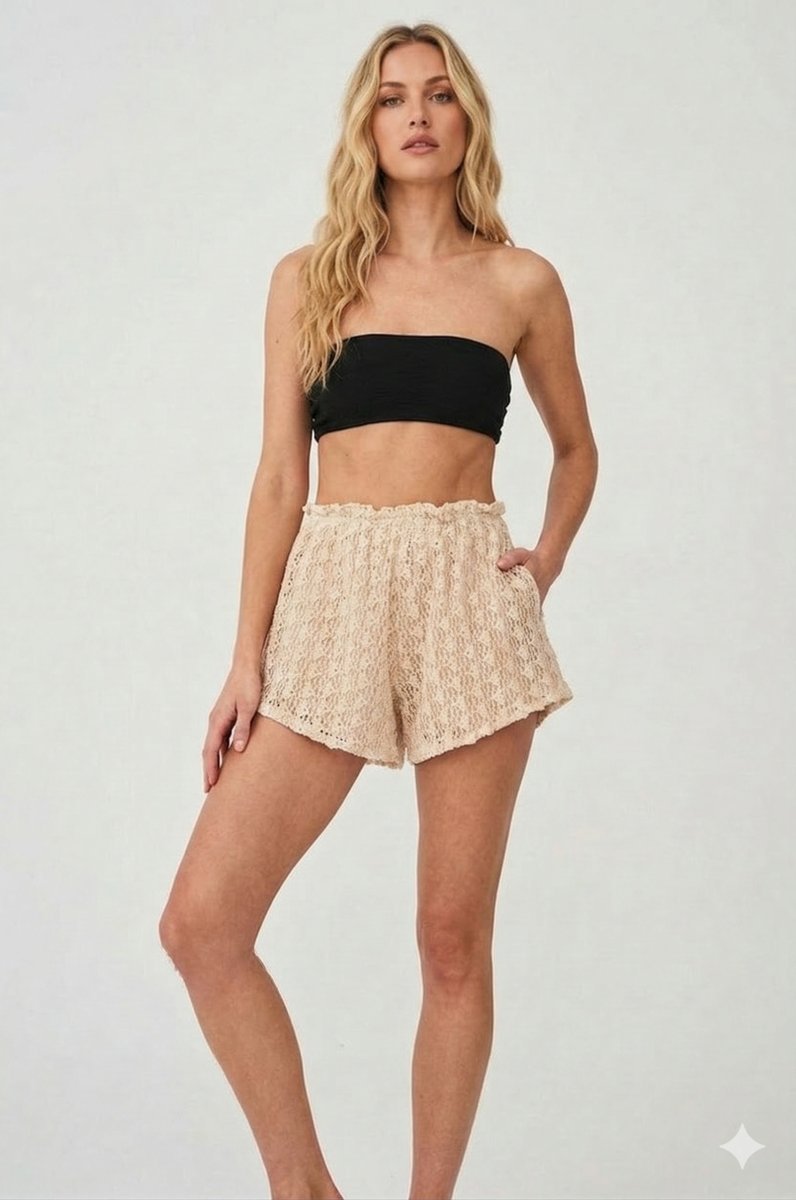 KORONKOWE SZORTY BEŻOWE KWIATOWE AŻUROWE DAMSKIE S I3A