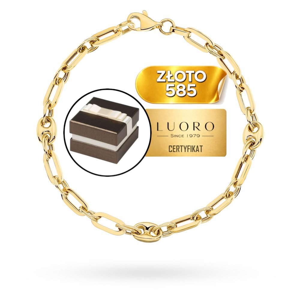 BRANSOLETKA ZŁOTA 585 14K DŁUGIE OGNIWA OZDOBNE ELEMENTY 18 CM ELEGANCKA