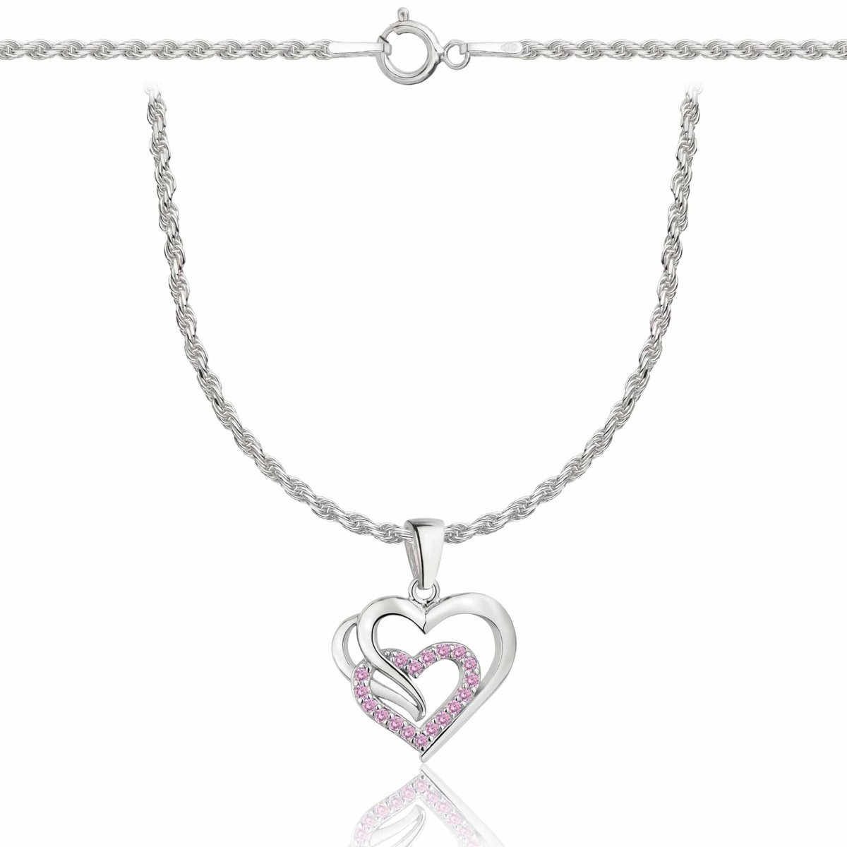 OPRAVA SREBRNY NASZYJNIK KORDEL SERCE Z CYRKONIAMI 925 - 1,6MM 50cm