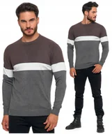 Swetry męskie - Sweter Męski Elegancki w Paski Okrągły Dekolt Klasyczny Wiskoza MORAJ - XXL - miniaturka - grafika 1