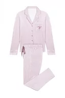 Koszule damskie - Women'secret Damska koszula z długim rękawem piżama i proste aksamitne spodnie z nadrukiem klasyczna piżama w niebieskie paski, pomarańczowa, XS, pomarańczowy, XS - miniaturka - grafika 1