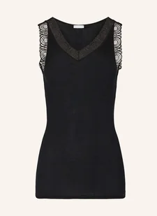 Hanro Top Woolen Lace Z Wełny Merino Z Koronką schwarz - Koszulki i topy damskie - miniaturka - grafika 1