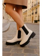 Botki damskie - Bellucci Botki w kolorze biało-czarnym - miniaturka - grafika 1