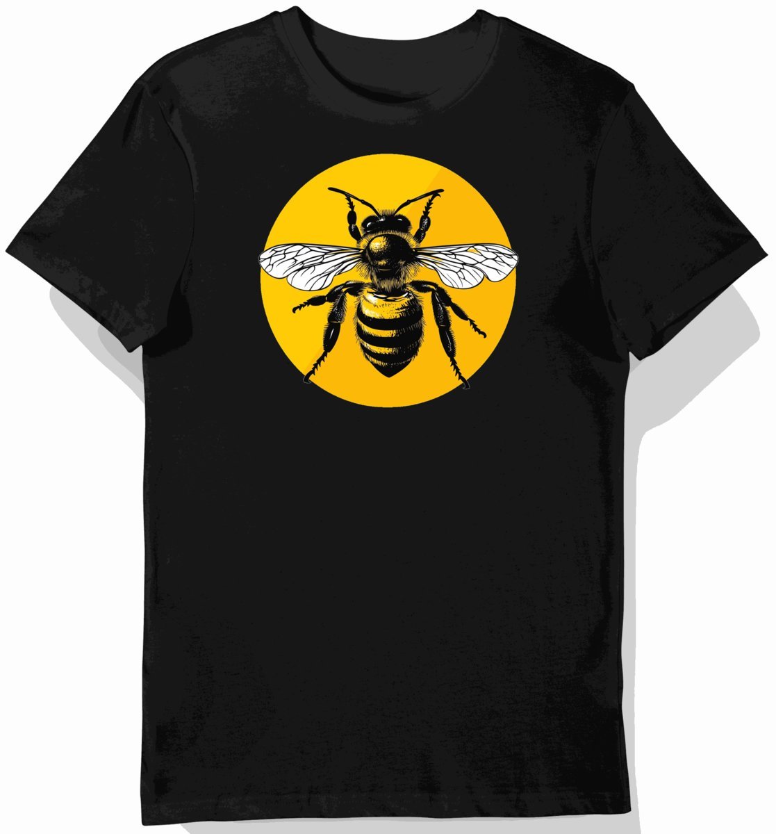 Koszulka męska czarna z motywem pszczół w paski żółto-czarne M