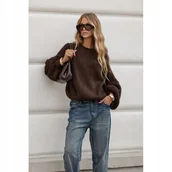 Swetry damskie - SWETER MOHEROWY Z BUFIASTYMI RĘKAWAMI BRĄZOWY - miniaturka - grafika 1