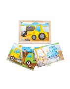 Układanki dla dzieci - Dromader KLOCKI Układanka drewniana Pojazdy budowlane 02506 - miniaturka - grafika 1