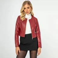 Kurtki damskie - Damska kurtka z perforacjami czerwona - miniaturka - grafika 1