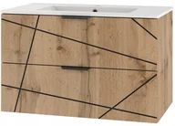 Szafki łazienkowe - Szafka łazienkowa WOOD-01 z umywalką 80 cm z szufladami DĄB WOTAN - miniaturka - grafika 1