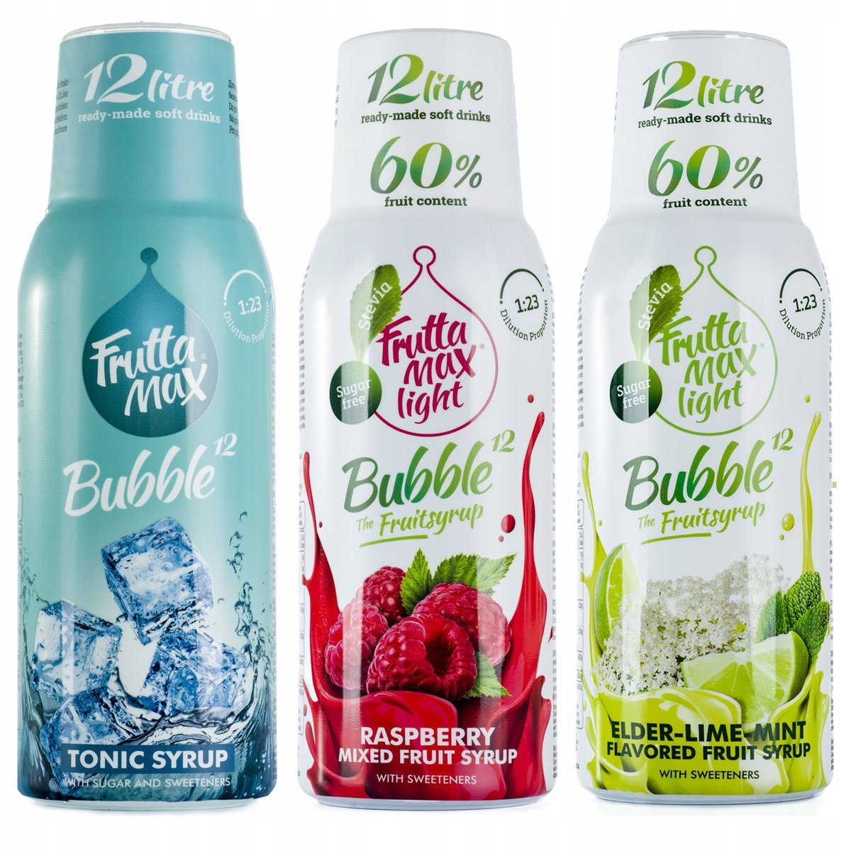 Zestaw 3 koncentratów FruttaMax Tonic+Malina+Limonka-Mięta Bez